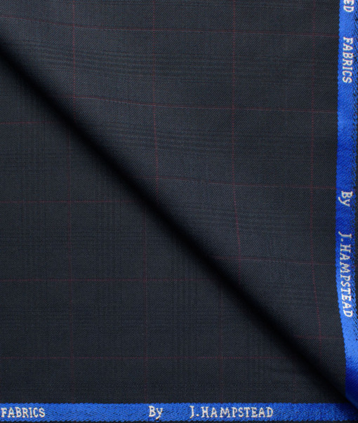 J.hampstead Men's Polyester Viscose  Checks  Unstitched Suiting Fabric (Dark Blue)