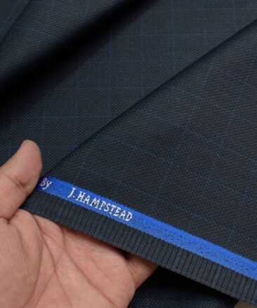 J.hampstead Men's Polyester Viscose  Checks  Unstitched Suiting Fabric (Dark Blue)