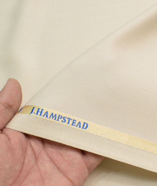 J.hampstead Men's Polyester Viscose  Structured  Unstitched Suiting Fabric (Cream)