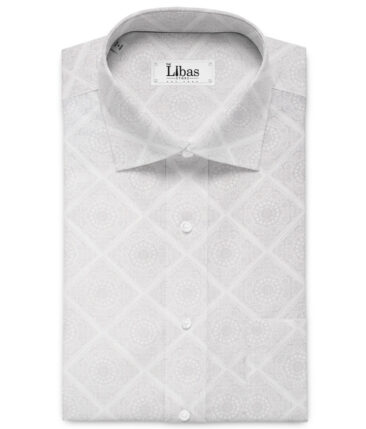 Cadini Men's Premium Cotton Printed  Unstitched Shirting Fabric (White & Grey)