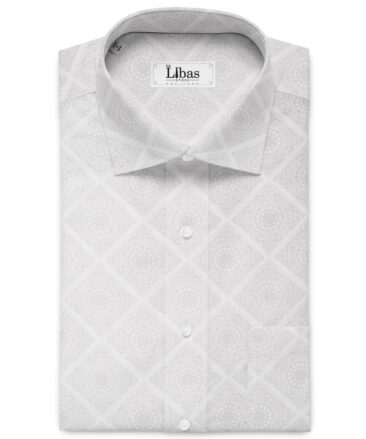 Cadini Men's Premium Cotton Printed  Unstitched Shirting Fabric (White & Grey)