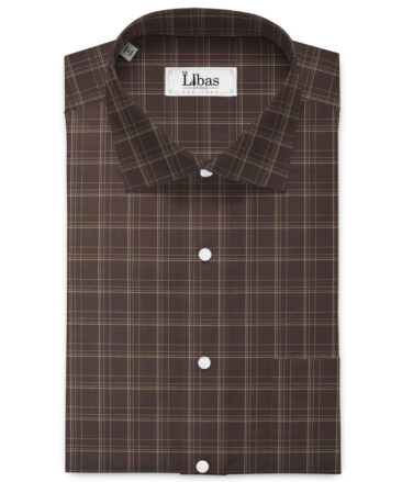 Cadini Men's Bamboo Micro Checks  Unstitched Shirting Fabric (Dark Brown)