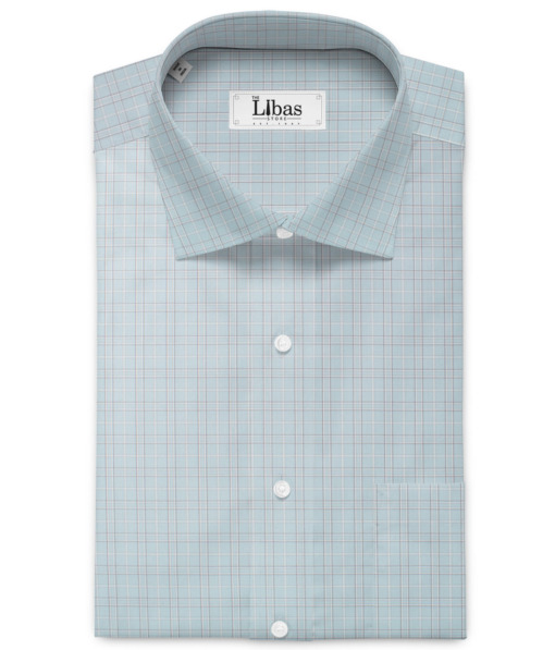 Cadini Men's Cotton Checks  Unstitched Shirting Fabric (Mint Green)