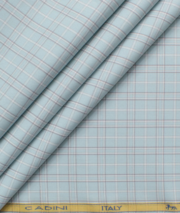 Cadini Men's Cotton Checks  Unstitched Shirting Fabric (Mint Green)