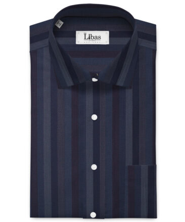 Cadini Men's Bamboo Micro Striped  Unstitched Shirting Fabric (Dark Blue)