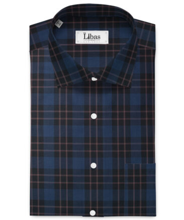 Cadini Men's Cotton Checks  Unstitched Shirting Fabric (Dark Blue)