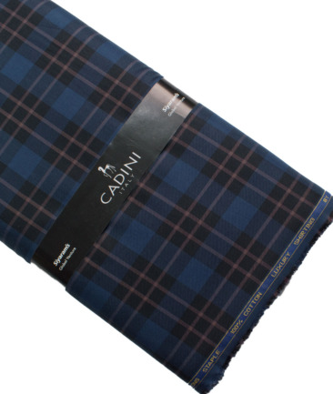 Cadini Men's Cotton Checks  Unstitched Shirting Fabric (Dark Blue)