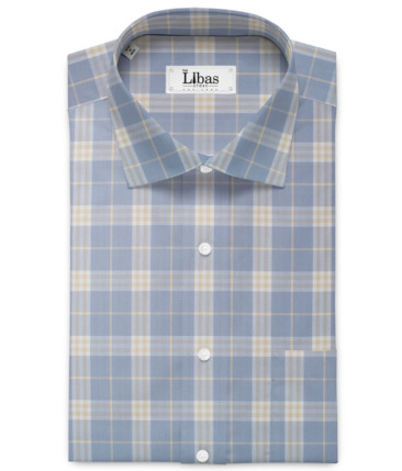 Cadini Men's Cotton Checks  Unstitched Shirting Fabric (Light Blue)