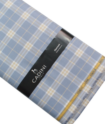 Cadini Men's Cotton Checks  Unstitched Shirting Fabric (Light Blue)