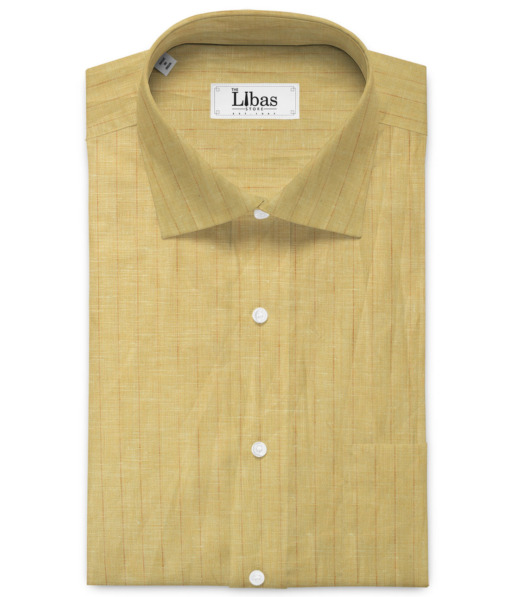 J.Hampstead Men's European Linen 60 LEA Striped  Unstitched Shirting Fabric (Yellow) - Image 2