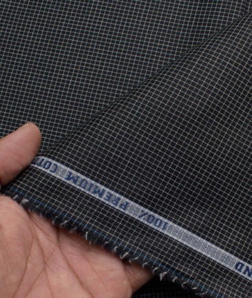 Raymond Men's Premium Cotton Checks  Unstitched Shirting Fabric (Black & White)