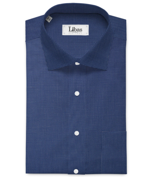 Raymond Men's Premium Cotton Checks  Unstitched Shirting Fabric (Dark Royal Blue & White)