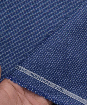 Raymond Men's Premium Cotton Checks  Unstitched Shirting Fabric (Dark Royal Blue & White)