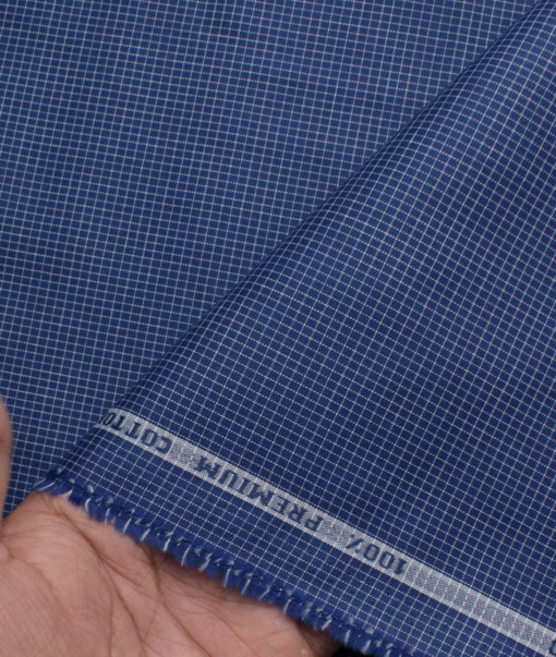 Raymond Men's Premium Cotton Checks  Unstitched Shirting Fabric (Dark Royal Blue & White)