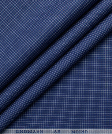 Raymond Men's Premium Cotton Checks  Unstitched Shirting Fabric (Dark Royal Blue & White)