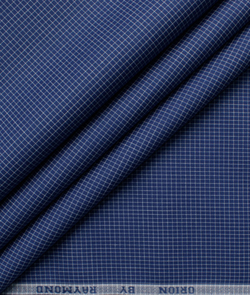 Raymond Men's Premium Cotton Checks  Unstitched Shirting Fabric (Dark Royal Blue & White)