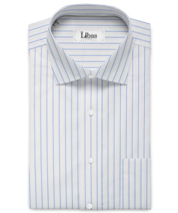 Raymond Men's Premium Cotton Striped  Unstitched Shirting Fabric (White & Blue)