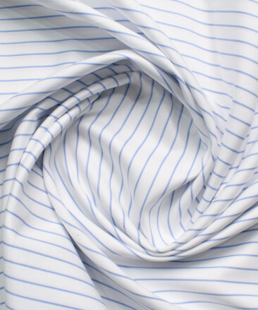 Raymond Men's Premium Cotton Striped  Unstitched Shirting Fabric (White & Blue)