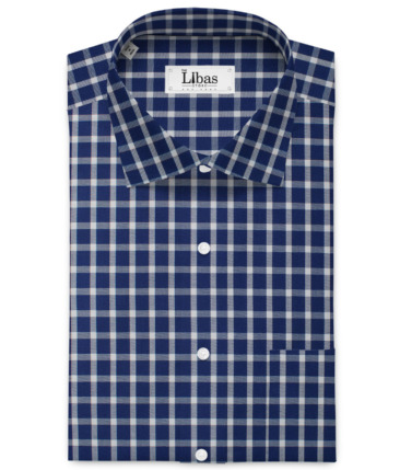 Raymond Men's Premium Cotton Checks  Unstitched Shirting Fabric (Royal Blue)