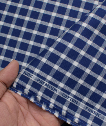 Raymond Men's Premium Cotton Checks  Unstitched Shirting Fabric (Royal Blue)