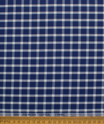 Raymond Men's Premium Cotton Checks  Unstitched Shirting Fabric (Royal Blue)