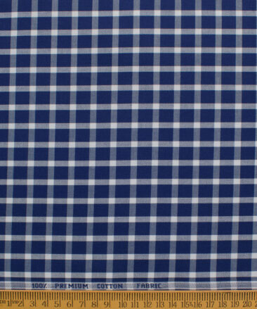 Raymond Men's Premium Cotton Checks  Unstitched Shirting Fabric (Royal Blue)