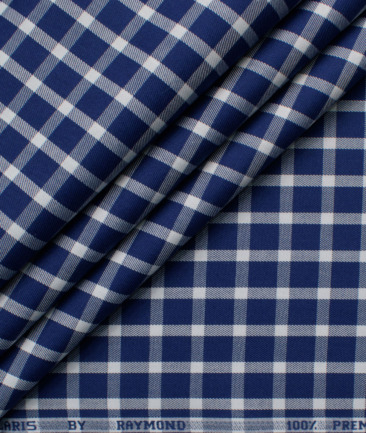 Raymond Men's Premium Cotton Checks  Unstitched Shirting Fabric (Royal Blue)