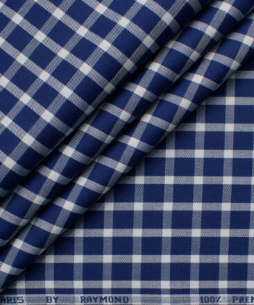 Raymond Men's Premium Cotton Checks  Unstitched Shirting Fabric (Royal Blue)