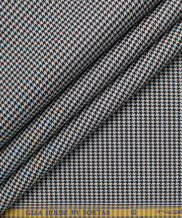 Soktas Men's Giza Cotton Structured  Unstitched Shirting Fabric (White & Black)