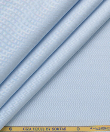 Soktas Men's 80's Giza Cotton Striped  Unstitched Shirting Fabric (Sky Blue)