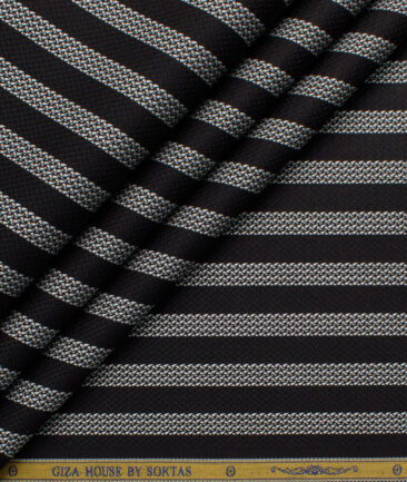 Soktas Men's 80's Giza Cotton Striped  Unstitched Shirting Fabric (Black & White)