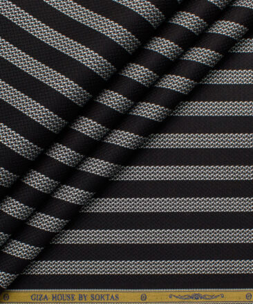 Soktas Men's 80's Giza Cotton Striped  Unstitched Shirting Fabric (Black & White)