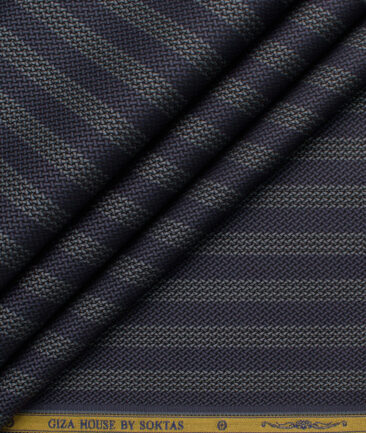 Soktas Men's 80's Giza Cotton Striped  Unstitched Shirting Fabric (Dark Blueish Grey)