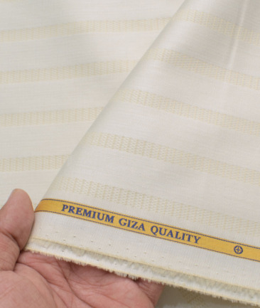 Soktas Men's 80's Giza Cotton Striped  Unstitched Shirting Fabric (Cream)