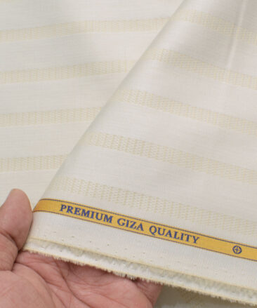 Soktas Men's 80's Giza Cotton Striped  Unstitched Shirting Fabric (Cream)