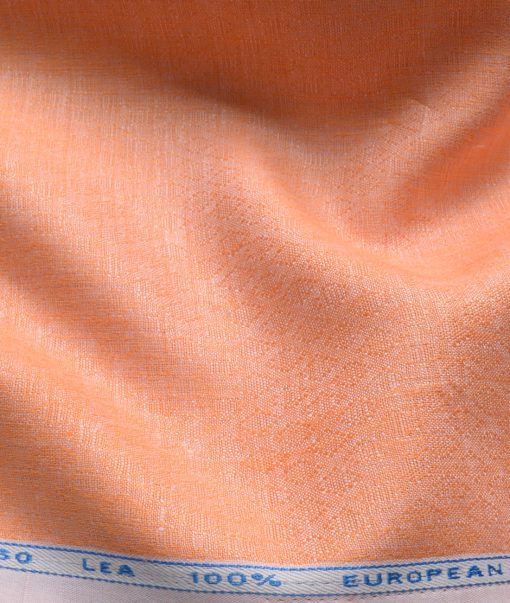 J.Hampstead Men's 100% Linen 60 LEA Self Design  Unstitched Shirt Fabric (Orange)