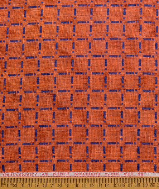 J.Hampstead Men's 100% Linen 60 LEA Checks  Unstitched Shirt Fabric (Orange & Royal Blue Reversible) - Image 2