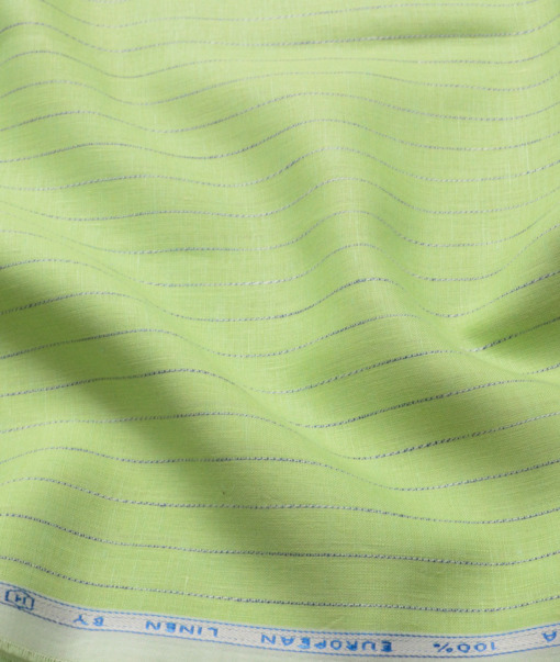 J.Hampstead Men's 100% Linen 60 LEA Striped  Unstitched Shirt Fabric (Lime Green)