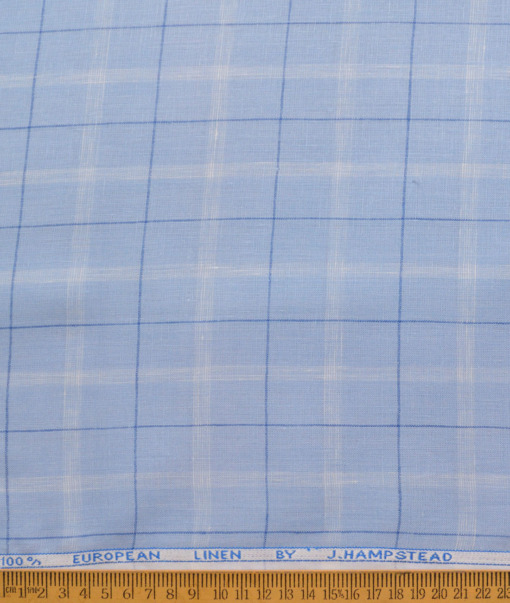 J.Hampstead Men's 100% Linen 60 LEA Checks  Unstitched Shirt Fabric (Sky Blue) - Image 3