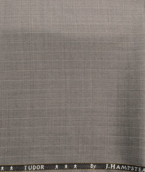 J.Hampstead Men's 30% Wool Super 100's Striped  Unstitched Trouser Fabric (Light Worsted Grey) - Image 2