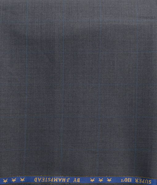 J.Hampstead Men's 50% Wool Super 130's Checks  Unstitched Trouser Fabric (Dark Grey) - Image 2