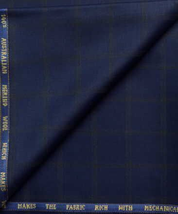 J.Hampstead Men's 50% Wool Super 140's Checks  Unstitched Trouser Fabric (Dark Royal Blue)