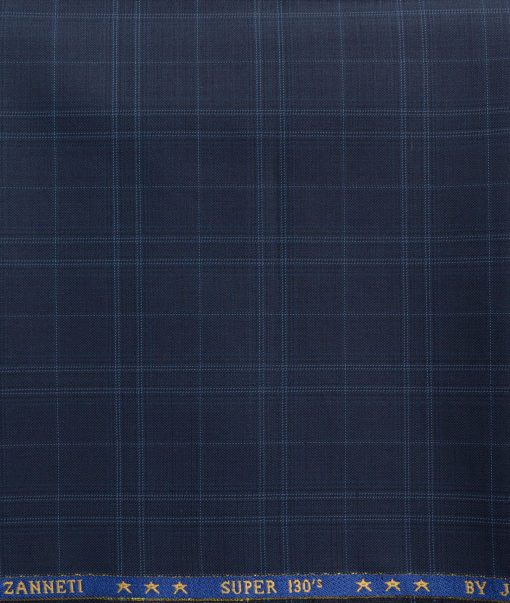 J.Hampstead Men's 50% Wool Super 130's Checks  Unstitched Trouser Fabric (Dark Blue)