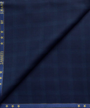 J.Hampstead Men's 50% Wool Super 140's Checks  Unstitched Trouser Fabric (Dark Royal Blue)