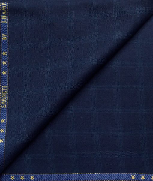 J.Hampstead Men's 50% Wool Super 140's Checks  Unstitched Trouser Fabric (Dark Royal Blue)