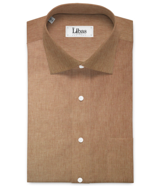 Burgoyne Men's 100% Irish Linen 60 LEA Self Design  Unstitched Shirting Fabric (Caramel Brown)