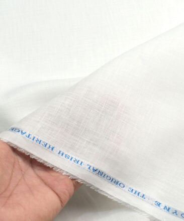 Burgoyne Men's 100% Irish Linen 100 LEA Solids  Unstitched Shirting Fabric (White)