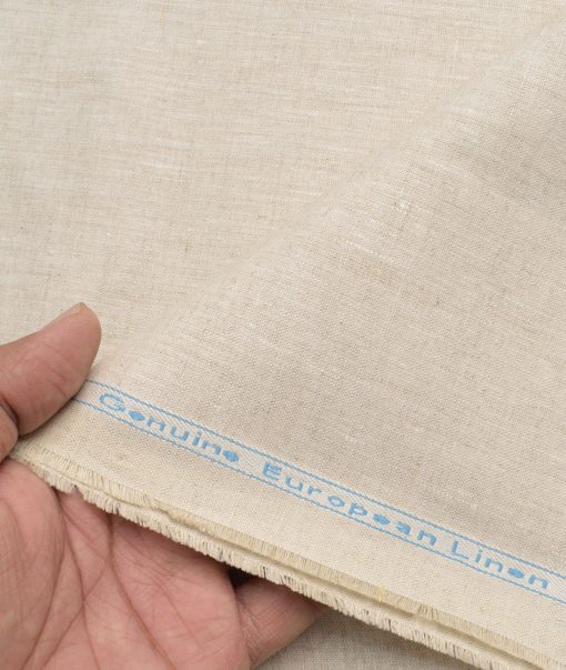 Linen Club Men's 100% Linen 30 LEA Solids  Unstitched Suiting Fabric (Natural Beige)