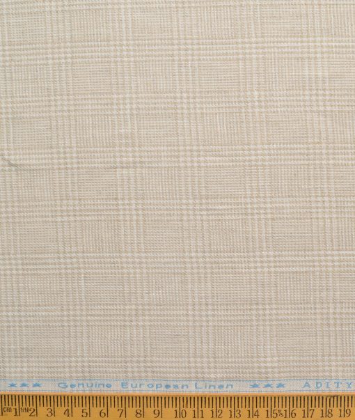 Linen Club Men's 100% Linen 30 LEA Checks  Unstitched Suiting Fabric (Beige)