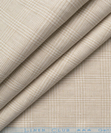 Linen Club Men's 100% Linen 30 LEA Checks  Unstitched Suiting Fabric (Beige)